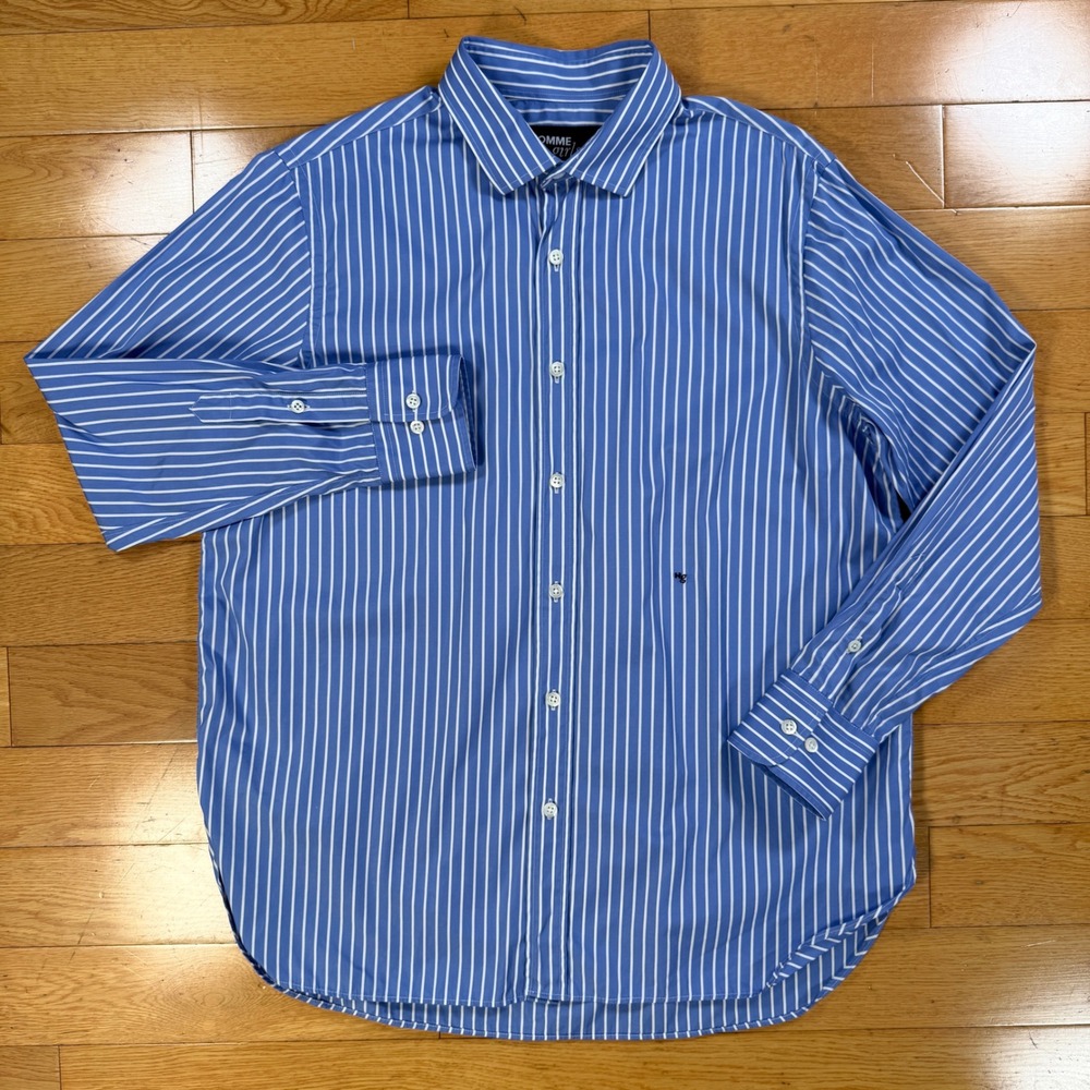 HommeGirls Blue White Striped Button Down Shirt Made in Italy Long Sleeve Logo